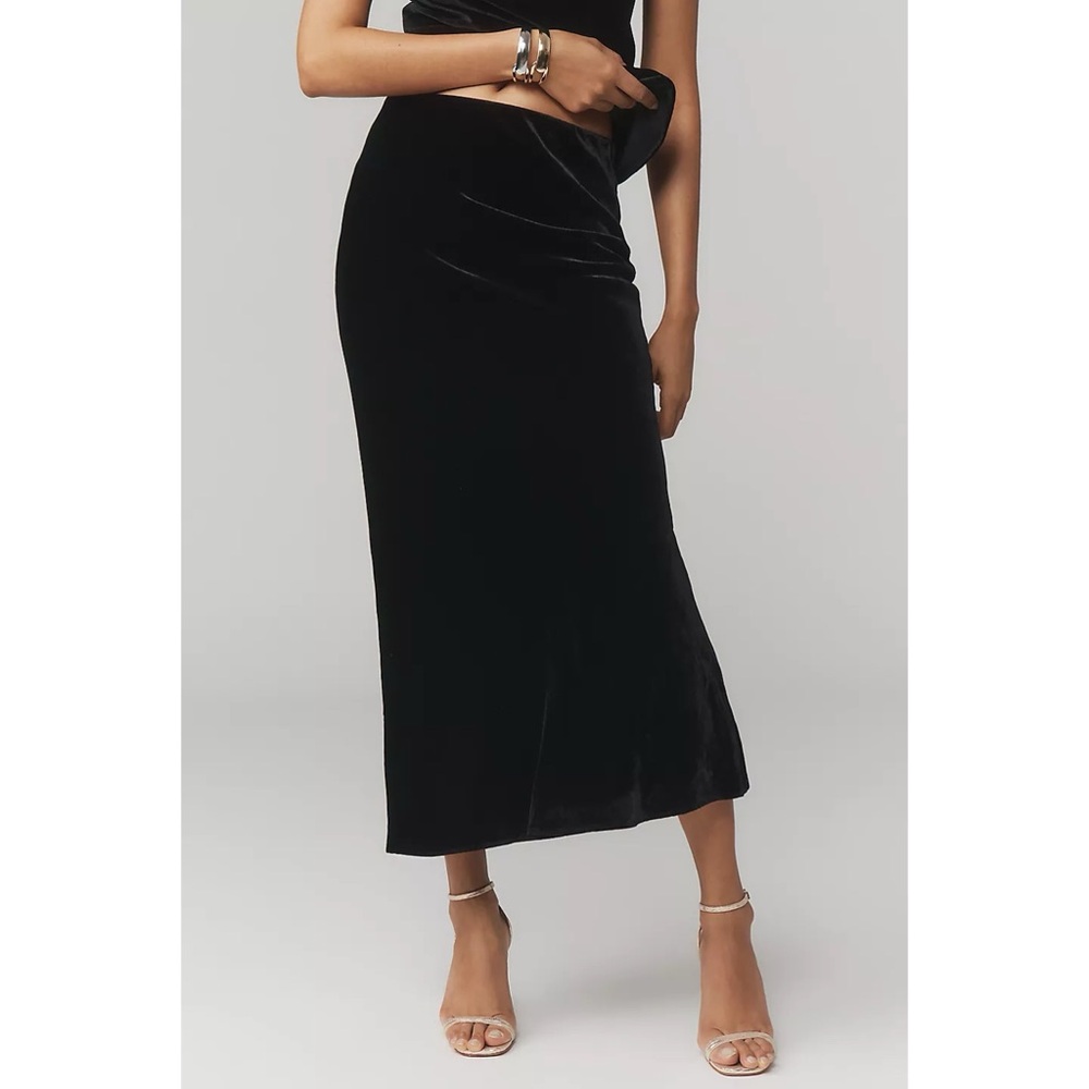 Anthropologie Crushed Black Velvet Maxi Skirt